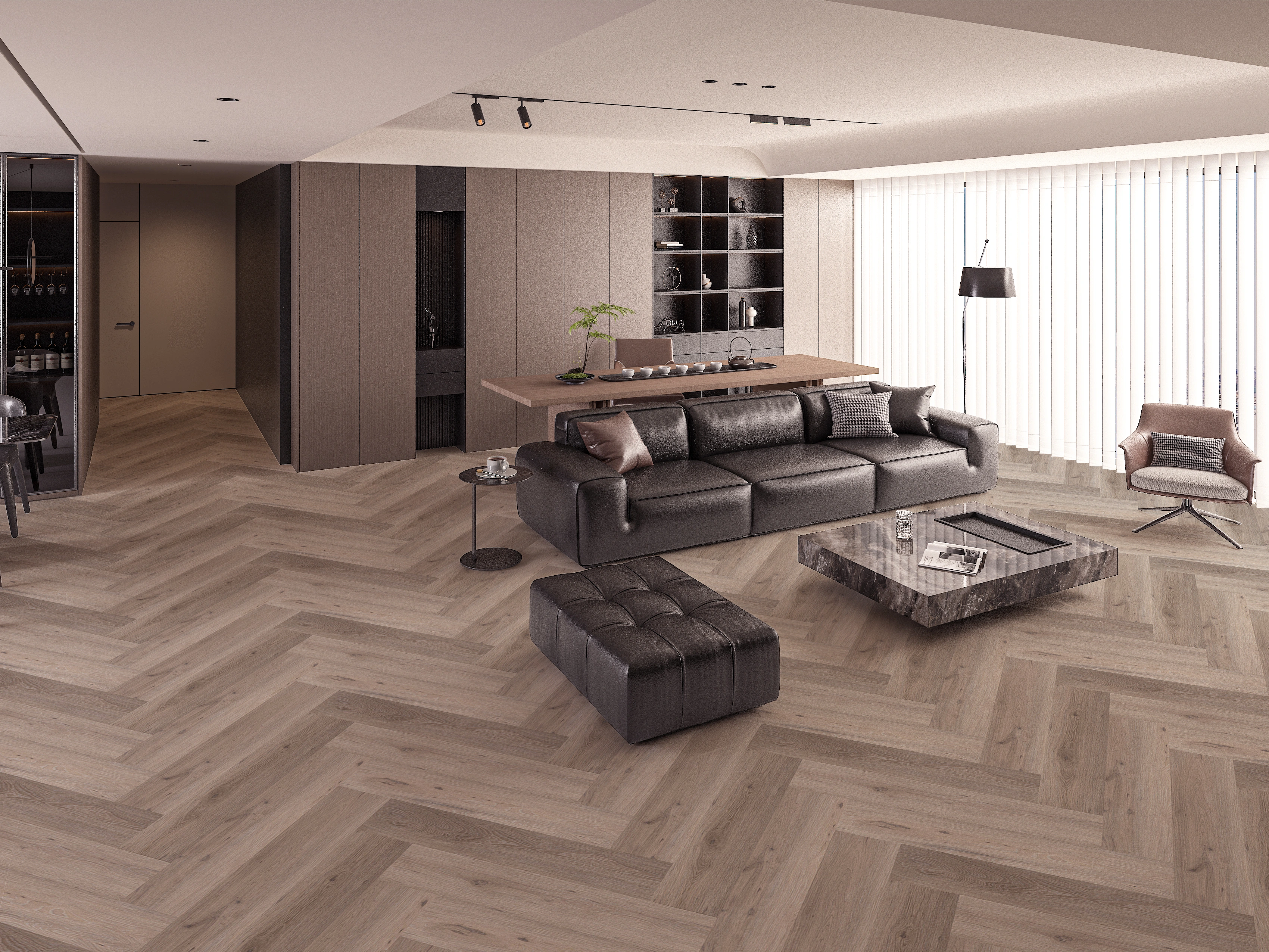 Quartz vinyl tiles MAISON OAK, SPC, "herringbone", both sides, click system